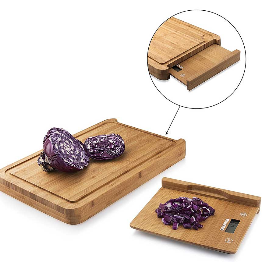 Cutting board with scale
