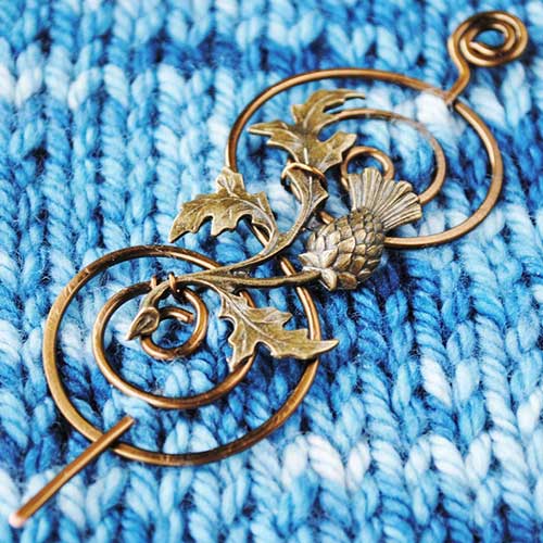 Bronze Shawl Pin with Scottish Thistle