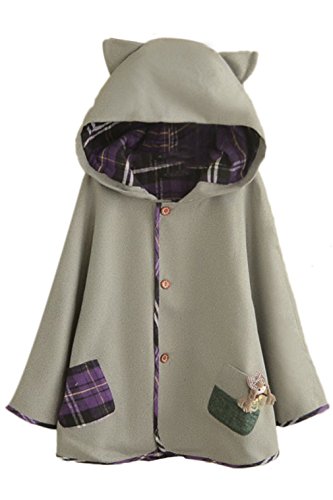 Button Down Tweed Cat Ears Hooded Cape