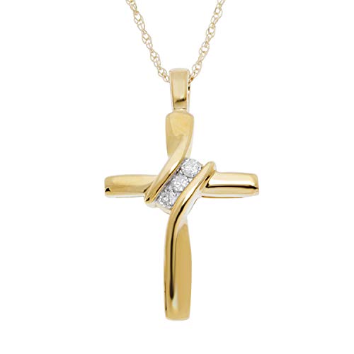 JewelExclusive 10K Yellow Gold Cross with Natural Round-Cut Diamond Accent