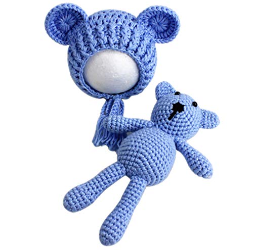 Newborn Infant Crochet Knit Toy Bear and Hat