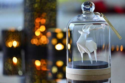 Sculpture Origami Deer under Glass Dome