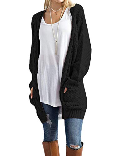 Traleubie Womens Open Front Long Sleeve Boho Boyfriend Knit Chunky Cardigan Sweater