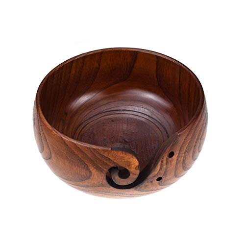 Wooden Yarn Bowl with Holes