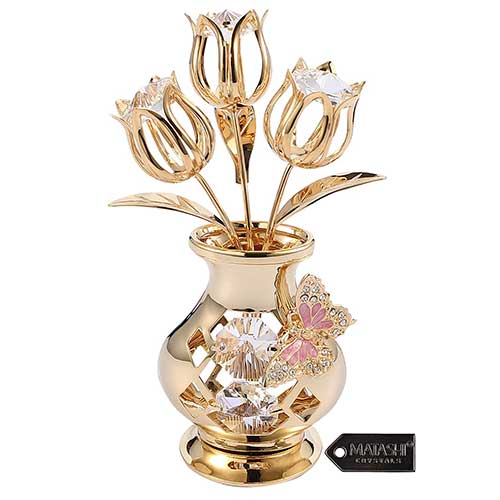 Gold Plated Vase with Flowers