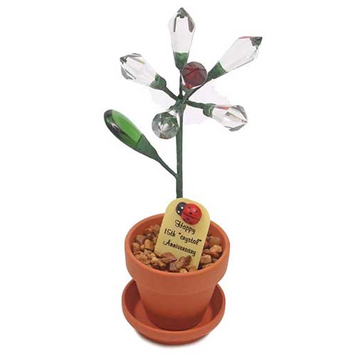 15th Anniversary Potted Crystal Desk Rose