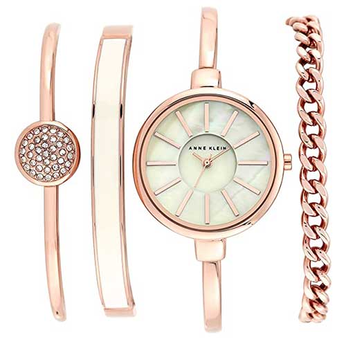 Anne Klein Swarovski Crystal Watch and Bangle Set