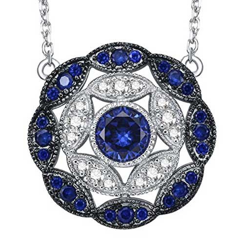 Antique Vintage Blue Sapphire Cluster Statement Necklace