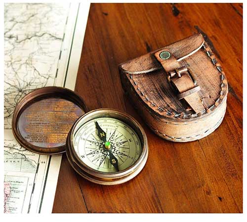 Compass and Leather Case