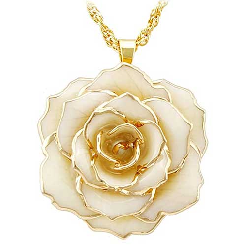 DeFaith Vibrant Real Rose Pendant Necklace 24K Gold Dipped