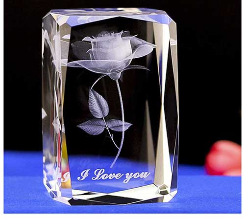 Engraved Laser Crystal Rose Flower Keepsake Paperweight