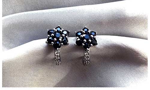 Genuine Blue Sapphire Cluster Flower Stud Earrings