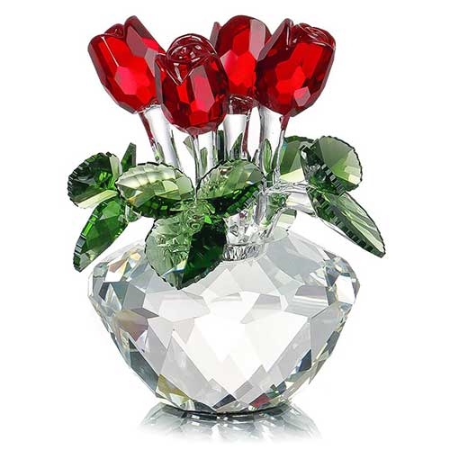 Red Rose Spring Bouquet Crystal Glass Figurine Ornament