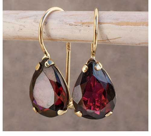 Rhodolite Garnet Gold Drop Earrings