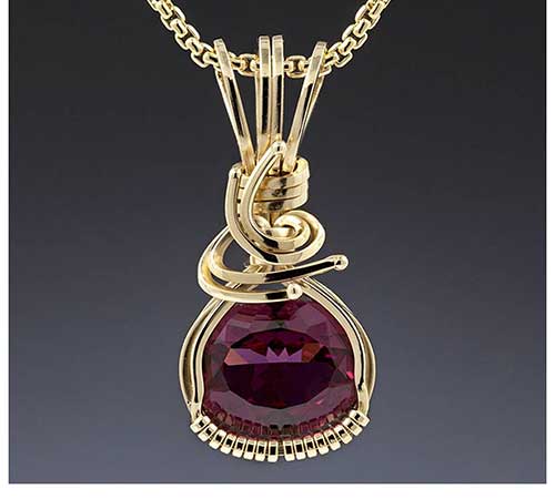 Rhodolite Garnet Gold Wire Wrapped Pendant