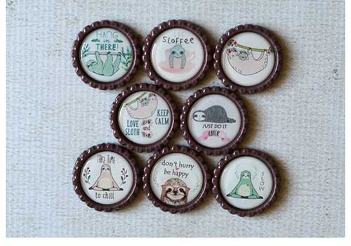 Sloth Bottle Cap Magnets