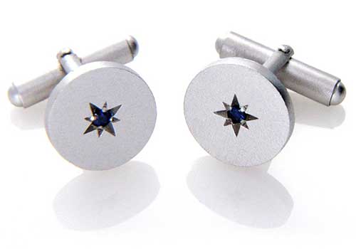 Sterling Silver Matte Finish Sapphire Cufflinks