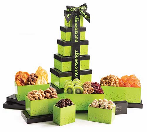 Nut and Dry Green Tower Gift Basket