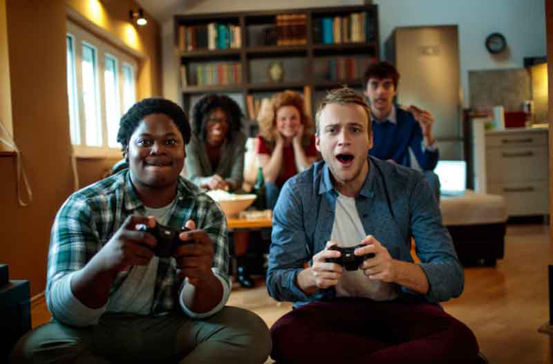 Boys playing a video game