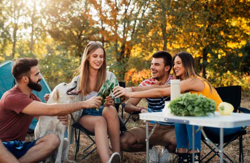 Friends toasting at a camping trip