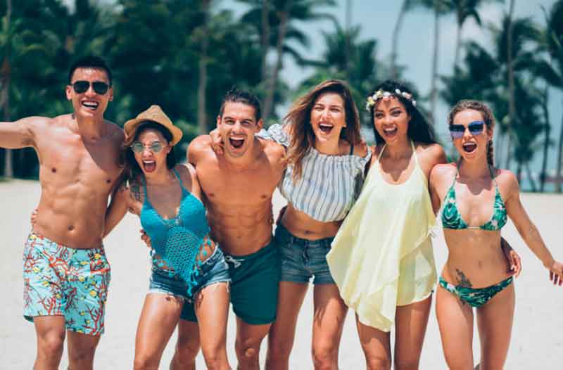 Group of friends at a beach party