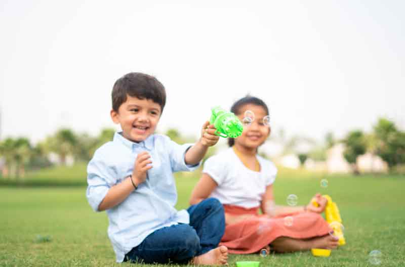 Kids at a bubble party