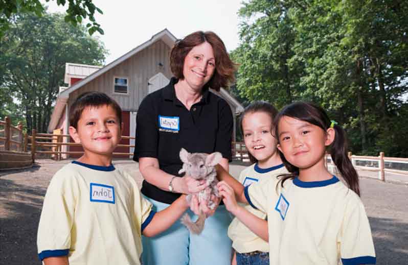 Kids petting animals at a petting zoo